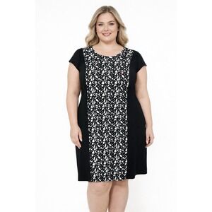 Catherines Black White Panel Shift Dress Geometric Abstract Knee Length Size 4X